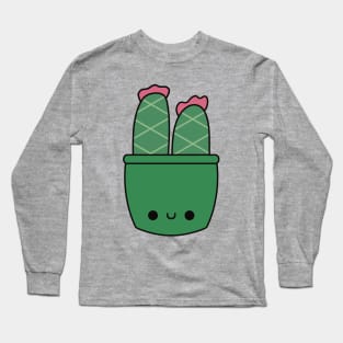 Cute Kawaii Cactus In Green Pot Long Sleeve T-Shirt